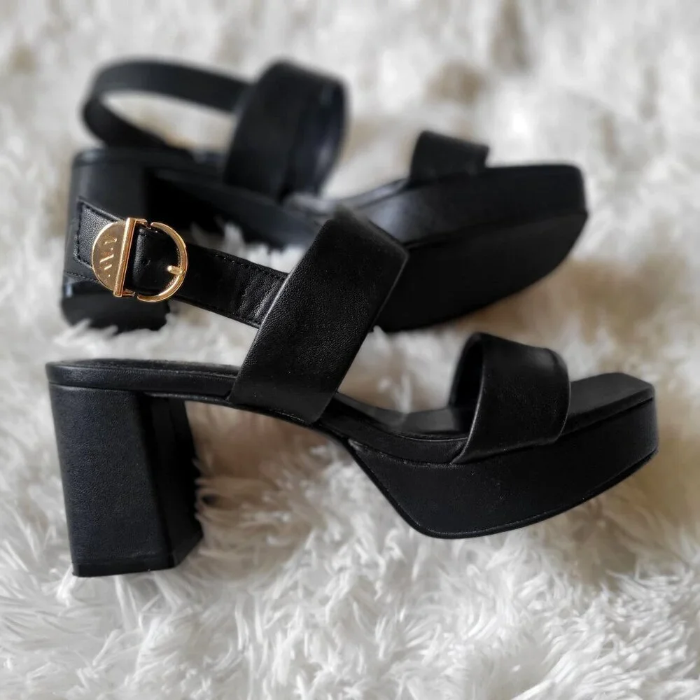 Marc New York Andrew Marc Black Block SERENA Platform Heeled Sandals 6M